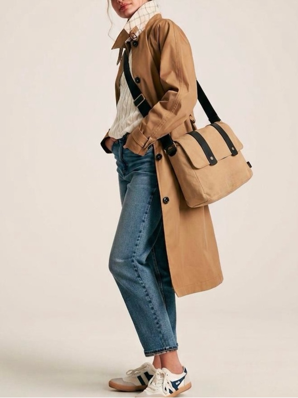 Skagen Tan Canvas Messenger Bag with Black Straps